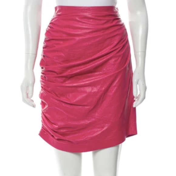 Dundas Fuchsia Pink Lambskin Leather Ruched Skirt * NEW w Tag * 45% OFF $1360 - Picture 7 of 8